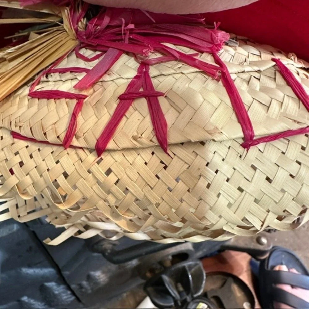 Vintage Jamaica Straw Doll Handmade Folk Art Red Skirt Caribbean Souvenir 9.5